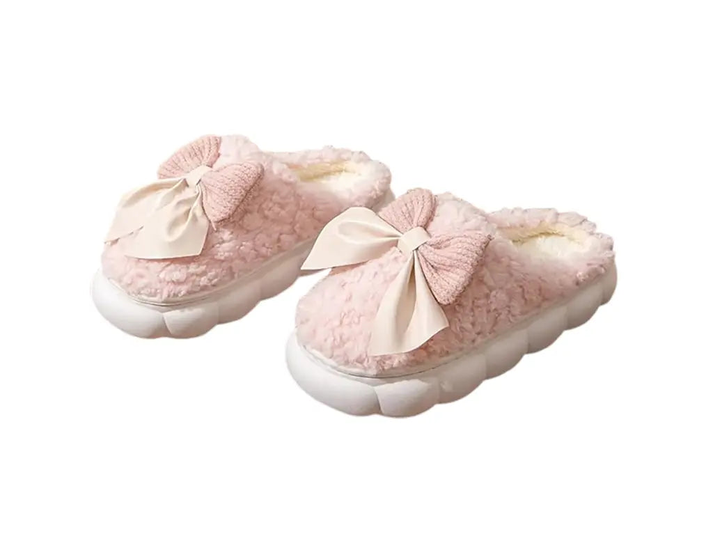 BOWFLUFF - Warme Winter Pantoffels met Strik en Pluche Binnenvoering