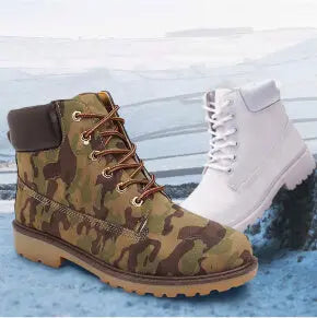 Winter-, herfst-, herfstlaarzen, bruin, warme binnenvoering, gemakkelijke schoenveters en antislip rubberen zool