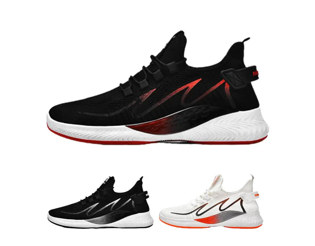 Ademend en elastisch ontwerp, geschikt voor alle voeten, zwart, zwart en rood, zwart, wit hardloopschoenen