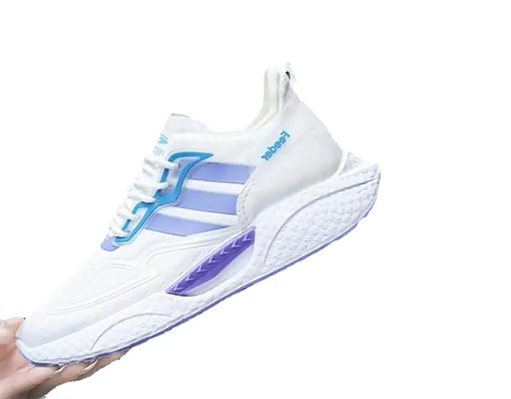 Witte hardloopsneakers, luchtdemping, elastische sluiting lichtgewicht rekbaar ontwerp