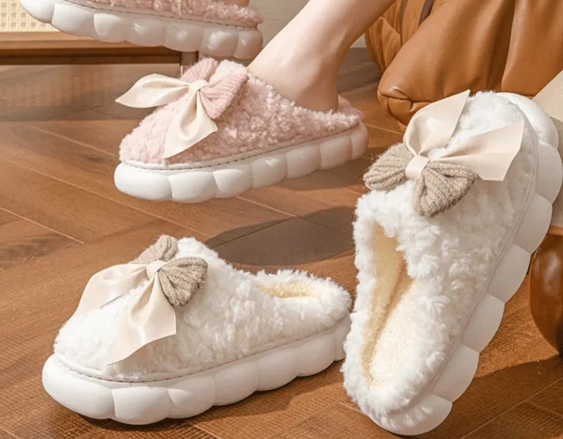 BOWFLUFF - Warme Winter Pantoffels met Strik en Pluche Binnenvoering