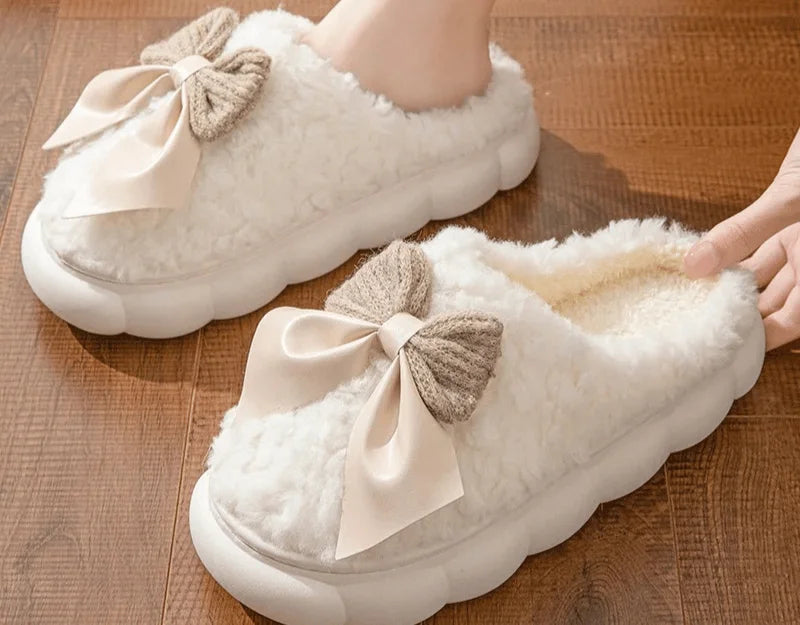 BOWFLUFF - Warme Winter Pantoffels met Strik en Pluche Binnenvoering