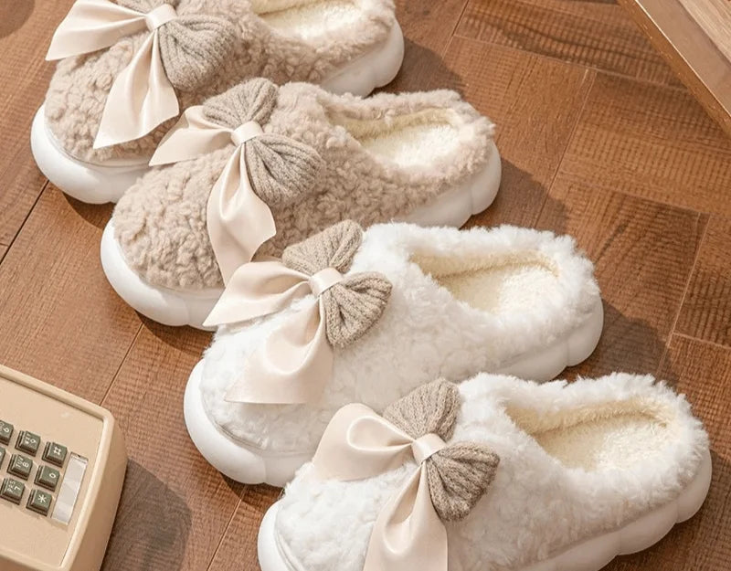 BOWFLUFF - Warme Winter Pantoffels met Strik en Pluche Binnenvoering