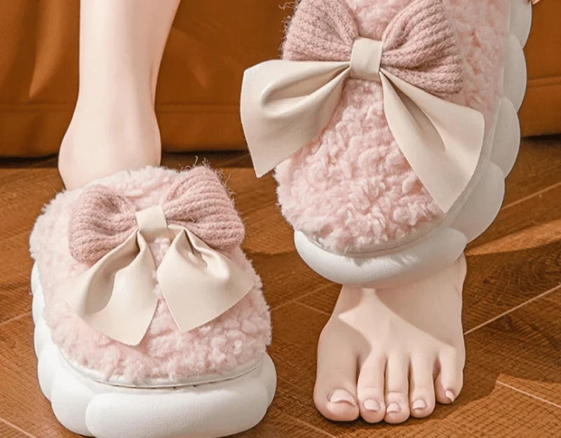 BOWFLUFF - Warme Winter Pantoffels met Strik en Pluche Binnenvoering